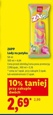 Lody na patyku Zapp promocja w Lidl