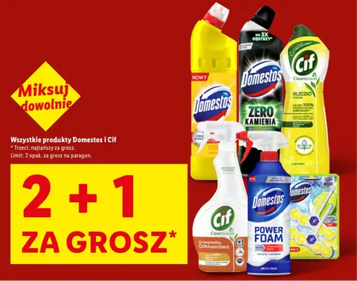 Wszystkie produkty Domestos i Cif 2+1 ZA 1 GROSZ promocja w Lidl