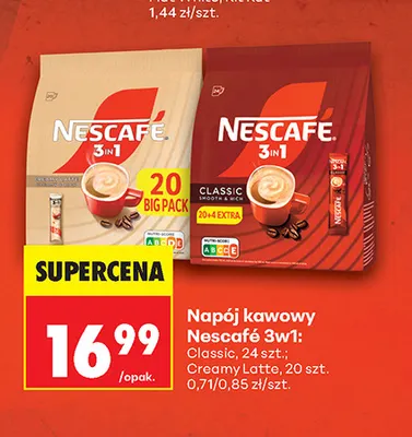 Kawa rozpuszczalna Napój kawowy Nescafé 3w1 Creamy Latte promocja w Biedronka