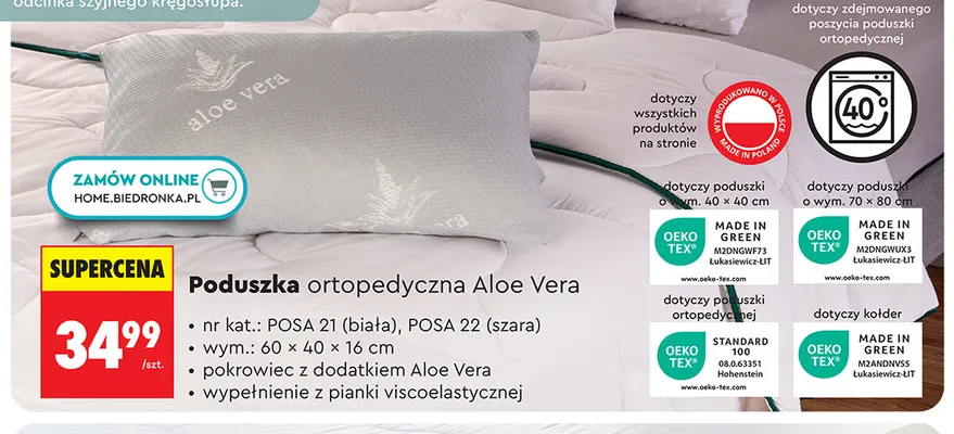 Poduszka ortopedyczna Aloe Vera Smukee promocja w Biedronka