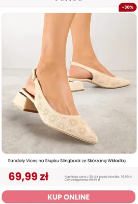 Sandały Vices na słupku Slingback ze skórzaną wkładką promocja w Renee