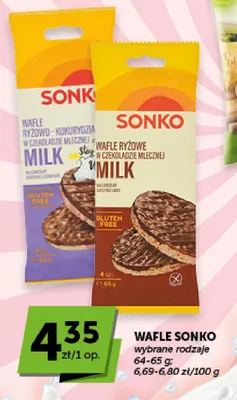 Wafle ryżowo-kukurydziane w czekoladzie mlecznej Sonko promocja w Euro Sklep