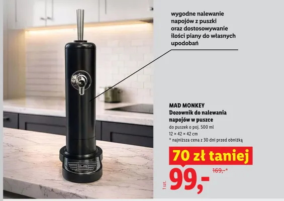 Dozownik do nalewania napojów w puszce MAD MONKEY 12x42x42cm promocja w Lidl