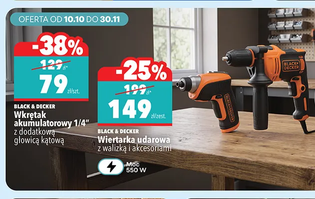 Wiertarka udarowa z walizką i akcesoriami Black & Decker promocja w Biedronka