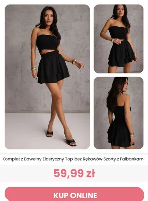 Komplet damski z bawełny elastyczny top bez rękawów szorty z falbankami Renee promocja w Renee