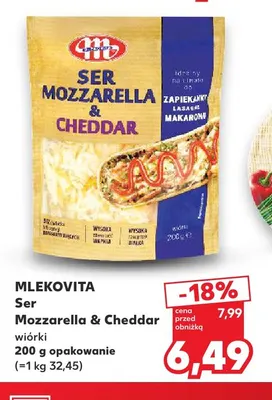 Ser Mozzarella & Cheddar wiórki Mlekovita promocja w Kaufland