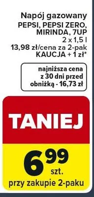 Napój gazowany Pepsi, Pepsi Zero, Mirinda, 7up + kaucja promocja w Globi