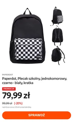 Plecak szkolny jednokomorowy Paperdot czarno-biały kratka promocja w Empik