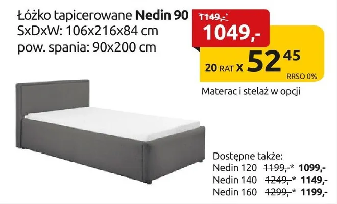 Łóżko tapicerowane Nedin 90 promocja w Black Red White