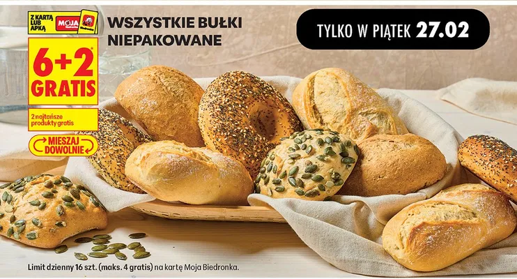 Bułki niepakowane 6+2 GRATIS promocja w Biedronka