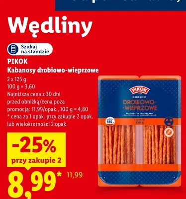 Kabanosy drobiowo-wieprzowe Pikok 2-pak promocja w Lidl
