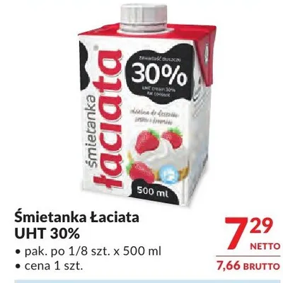 Śmietanka Łaciata UHT 30% promocja w Makro