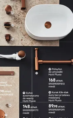 Korek Klik-klak duży bez przelewu miedziany Hytti Fluxio promocja w Castorama