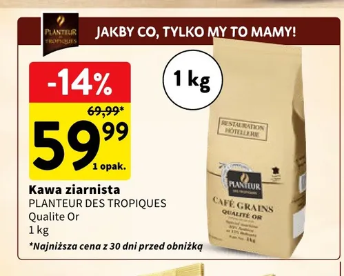 Kawa ziarnista Qualite Or Planteur des Tropiques promocja w Intermarche