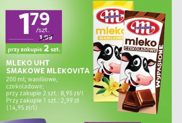 Mleko UHT smakowe Mlekovita czekoladowe promocja w Stokrotka