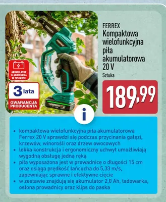 Kompaktowa wielofunkcyjna piła akumulatorowa Ferrex promocja w Aldi