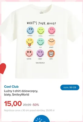 T-shirt dziewczęcy Cool Club biały SmileyWorld promocja w Smyk