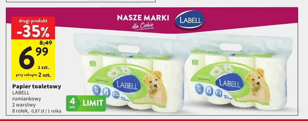 Papier toaletowy rumiankowy 2 warstwy Labell 8-pak promocja w Intermarche