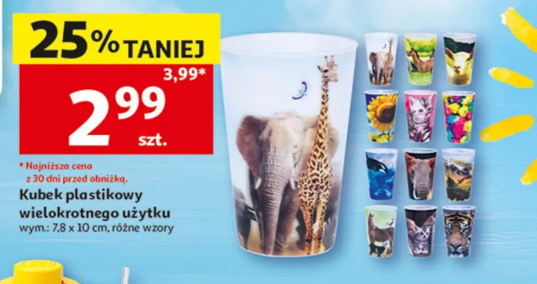 Kubek plastikowy wielokrotnego użytku wym.: 7,8x10cm promocja w Auchan