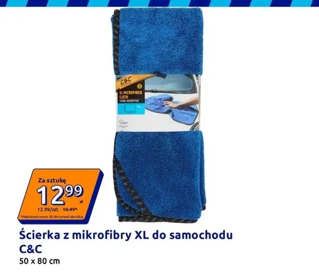 Ścierka z mikrofibry XL do samochodu C&C 50x80cm promocja w Action