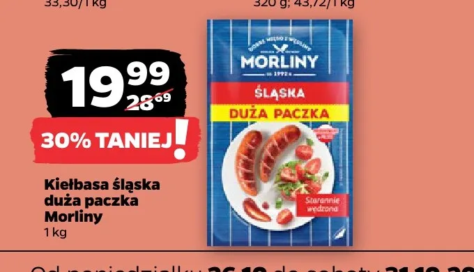 Kiełbasa śląska duża paczka Morliny promocja w Netto