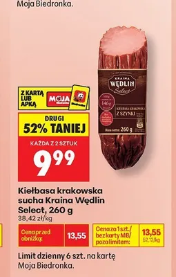 Kiełbasa krakowska sucha Kraina Wędlin Select promocja w Biedronka