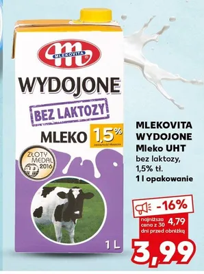 Mleko UHT bez laktozy, 1,5% tł. promocja w Kaufland