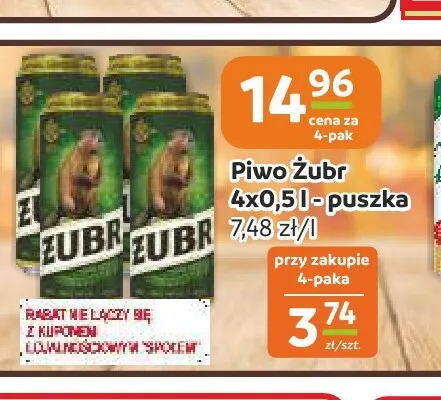 Piwo Żubr 4-pak 0,5 l promocja w Społem Częstochowa