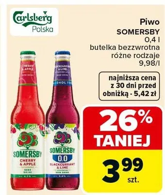 Piwo Somersby butelka bezzwrotna różne rodzaje promocja w Carrefour