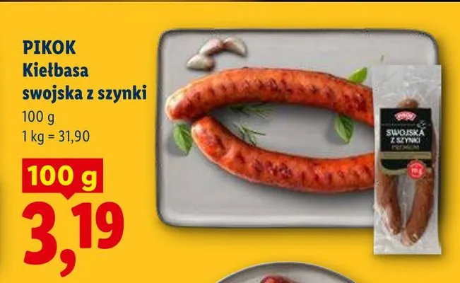 Kiełbasa swojska z szynki Pikok promocja w Lidl