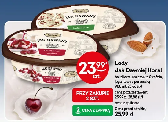Lody Jak Dawniej Koral śmietanka & wiśnia promocja w Żabka