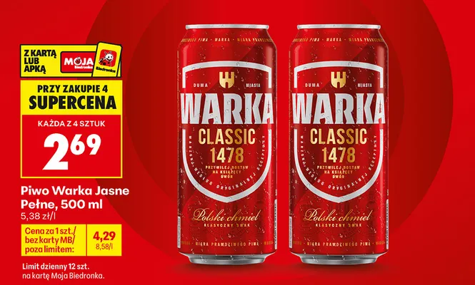 Piwo Warka promocja w Biedronka