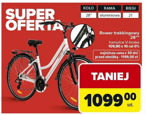 Rower trekkingowy 28" hamulce V-brake promocja w Carrefour Market