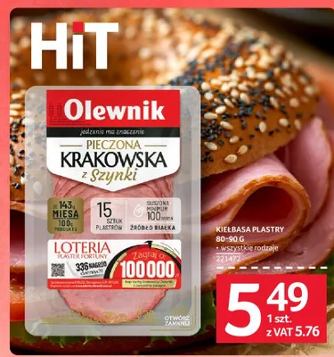 Kiełbasa plastry Olewnik Pieczona Krakowska z szynki promocja w Selgros