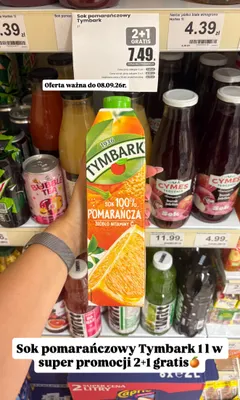 Sok 100% pomarańcza Tymbark promocja w Dino