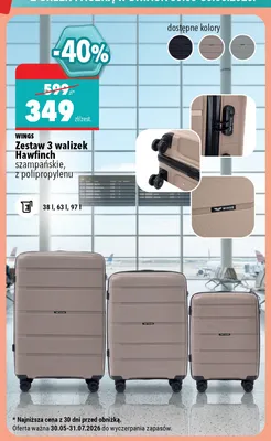 Zestaw 3 walizek Wings Hawfinch szampańskie z polipropylenu promocja w Biedronka Home