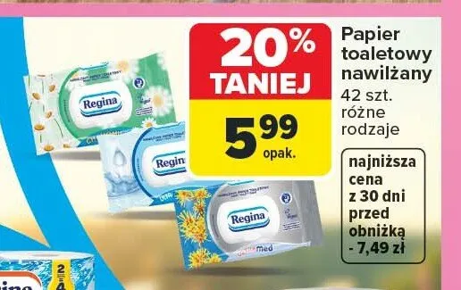 Papier toaletowy nawilżany Regina - wariant zielony promocja w Carrefour
