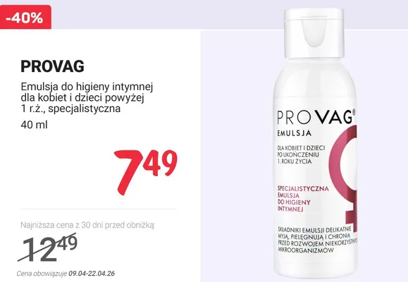 Emulsja do higieny intymnej dla kobiet i dzieci powyżej 1 r.ż., specjalistyczna promocja w Rossmann