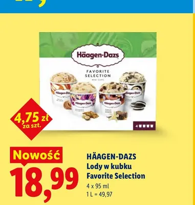 Lody w kubku Favorite Selection 4-pak Häagen-Dazs promocja w Lidl