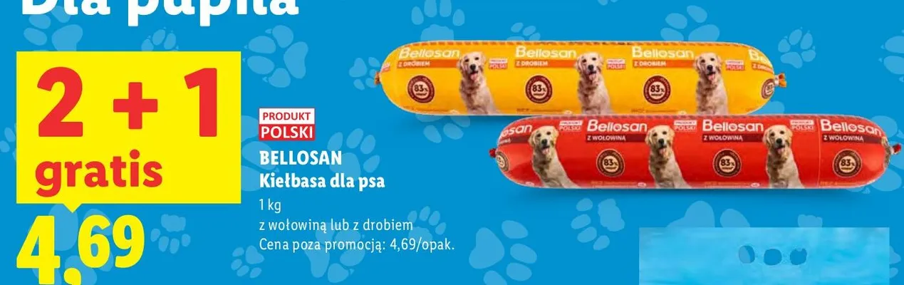 Kiełbasa dla psa z wołowiną lub z drobiem 2+1 GRATIS promocja w Lidl