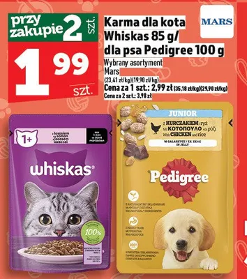 Karma dla kota Whiskas / dla psa Pedigree promocja w TOPAZ