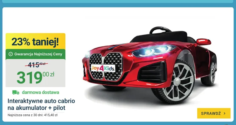 Interaktywne auto cabrio na akumulator + pilot promocja w ERLI