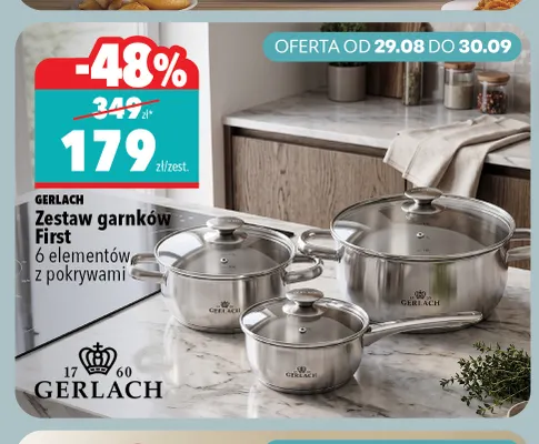Zestaw garnków First Gerlach 6 elementów z pokrywami promocja w Biedronka Home