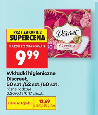 Wkładki higieniczne Discreet 52szt. promocja w Biedronka