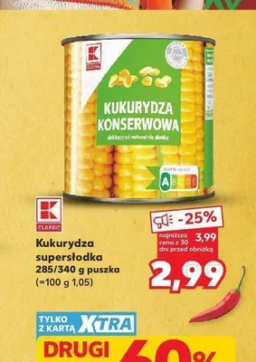 Kukurydza konserwowa supersłodka K-Classic promocja w Kaufland