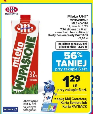 Mleko UHT wypasione 3,2% promocja w Carrefour