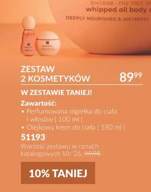 Zestaw perfumowana mgiełka do ciała i włosów + olejkowy krem do ciała Avon promocja w AVON