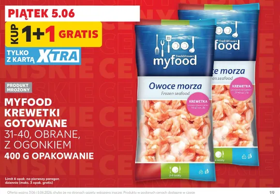 Krewetki gotowane obrane z ogonkiem 31-40 Myfood promocja w Kaufland