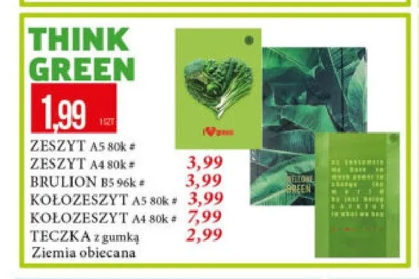 Kołozeszyt A5 80-kartkowy Think Green promocja w Leclerc