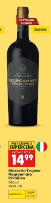Wino czerwone półwytrawne Masseria Trajone Negroamaro Primitivo promocja w Biedronka
